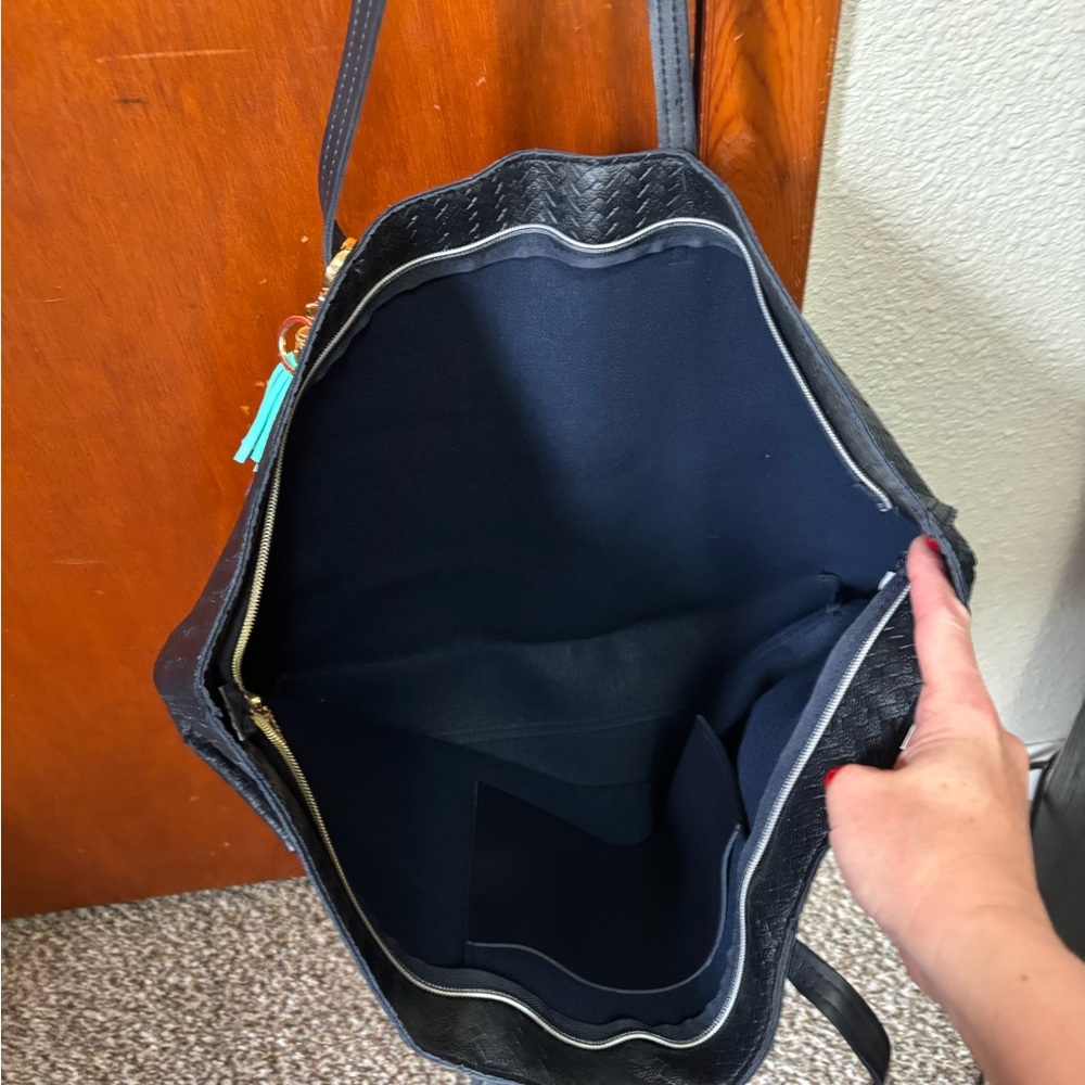 Navy blue Tote Bag with Tassel Accent - Picture 2 of 4